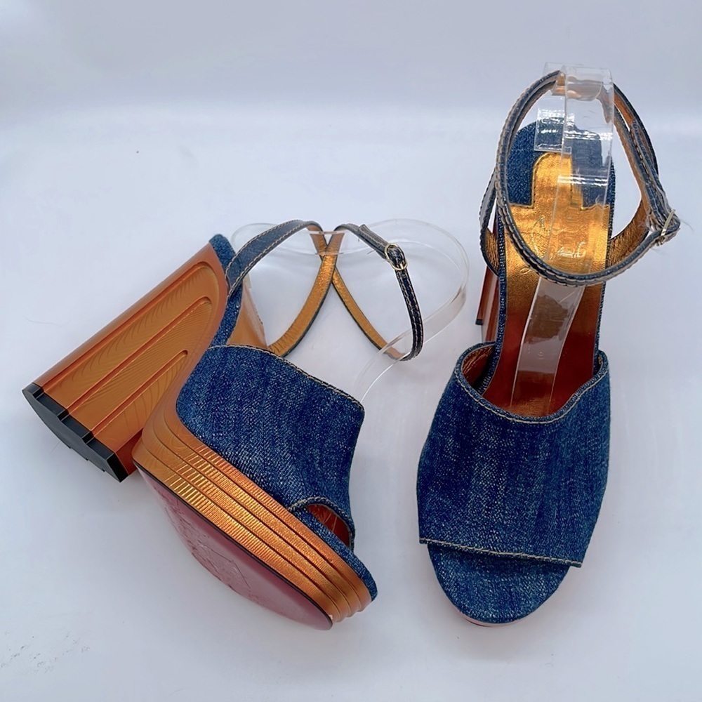 Christian Louboutin Blue and Gold Heels with Elegant Design